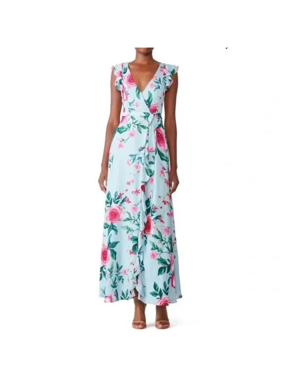Fame & Partners The Nora Blue Floral Wrap Maxi Dress - Size 14